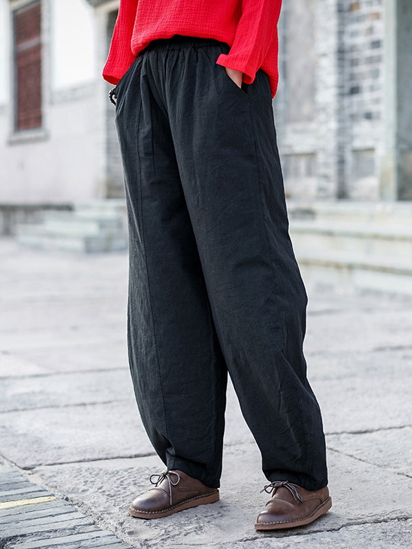 Casual Loose Keep Warm Elasticity Solid Color Casual Pants Bottoms