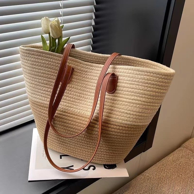 Colorful Oversized Woven Shoulder Tote Bag