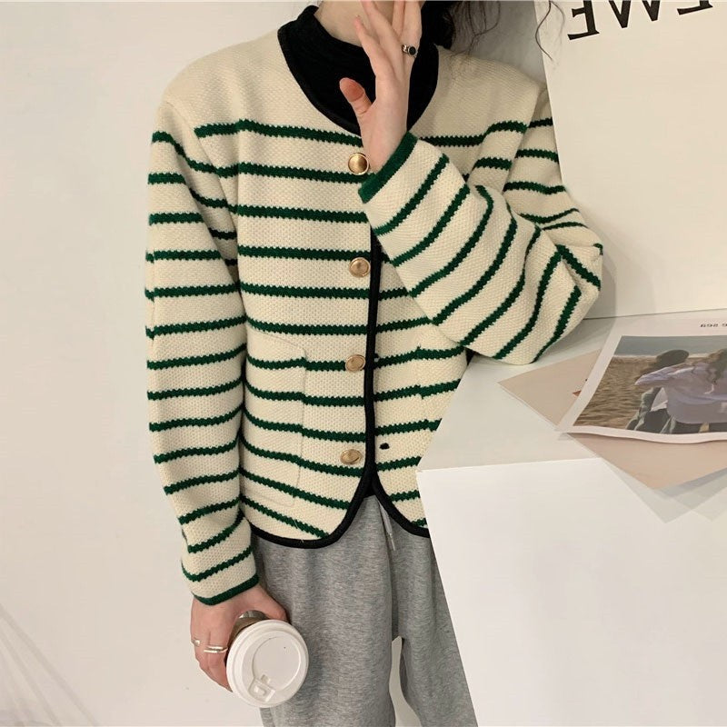 Fashion Retro Striped Cardigan Sweater Coat