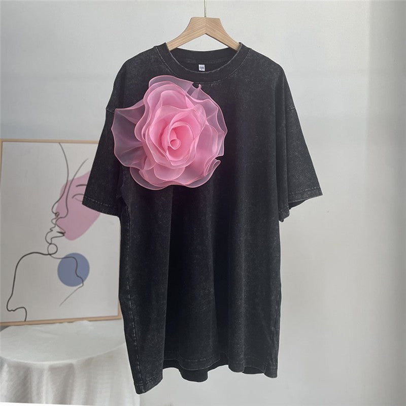 Water-Dyed Solid Color Cotton T-Shirt with Waxed Finish