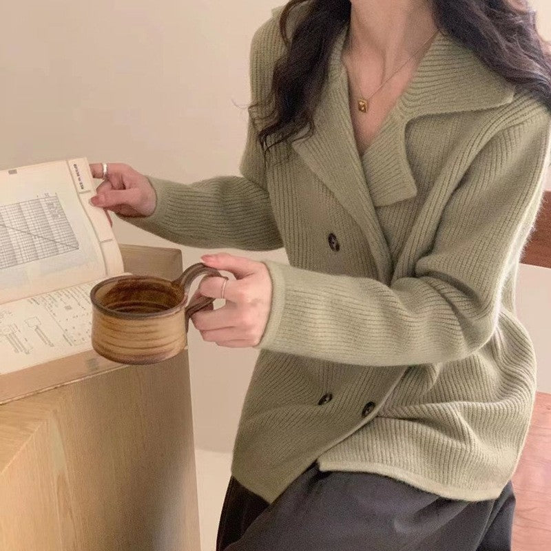 Solid Color Long Sleeve Double Breasted Cardigan Sweater
