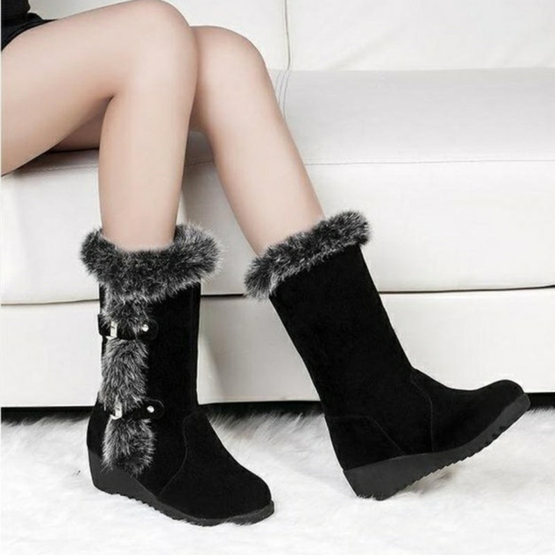 Women's Slip-On Fur Snow Boots | Warm Mid-Calf Winter Boots