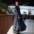 Two-Layered Long Sleeve Solid Color Dress