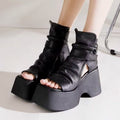 Women's Retro Platform Round Toe High Top Sandals - Korean Style Open Toe Summer Shoes