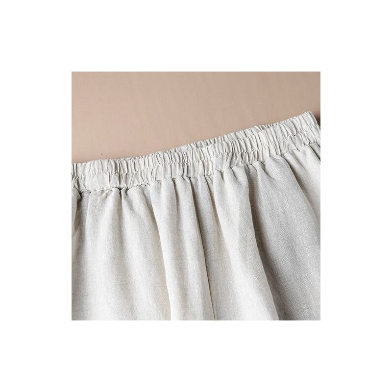 Embroidered Wide-Leg Linen Blend Cropped Pants