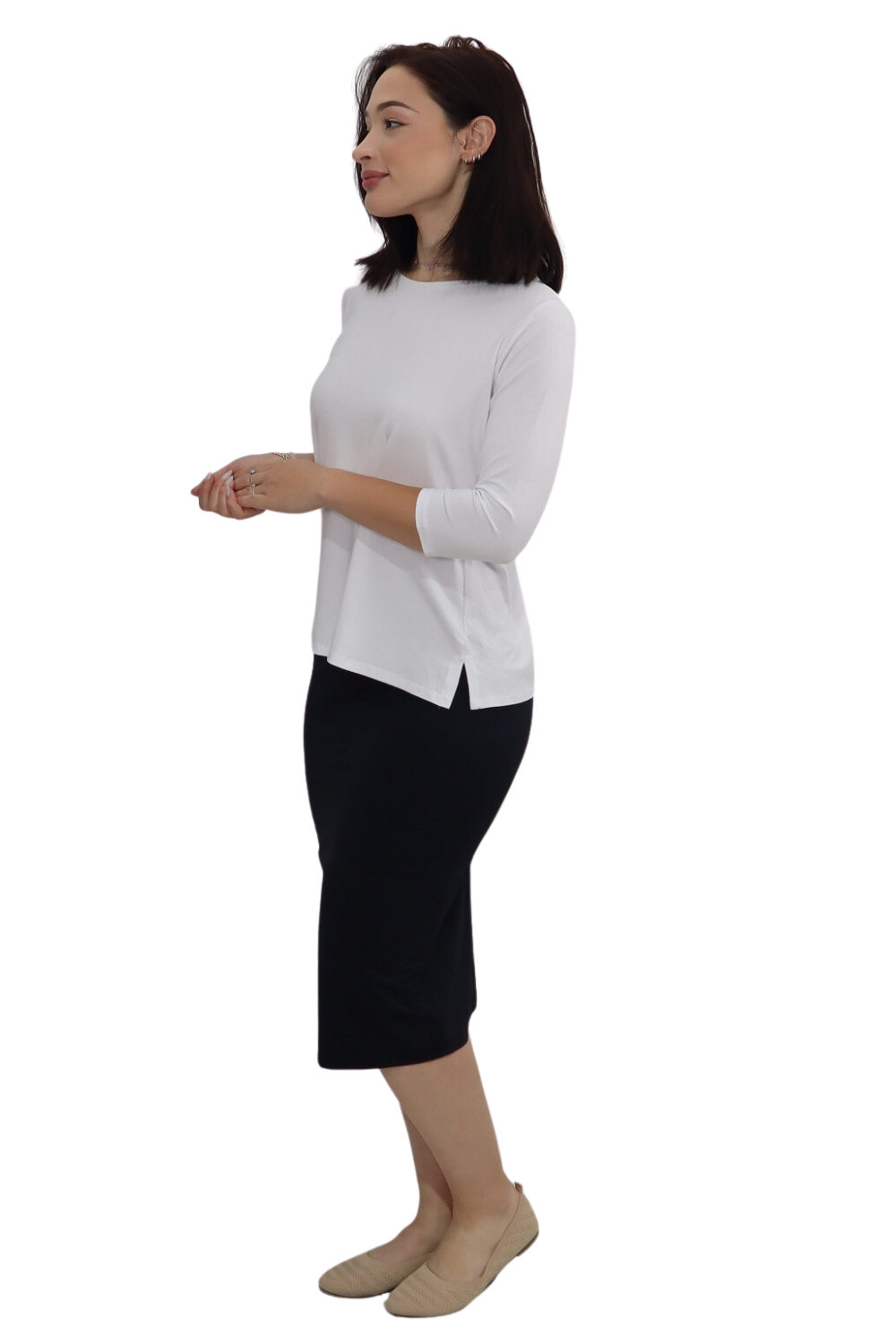 Modest Relaxed Fit 3/4 Sleeve T-Shirt with Side Slits