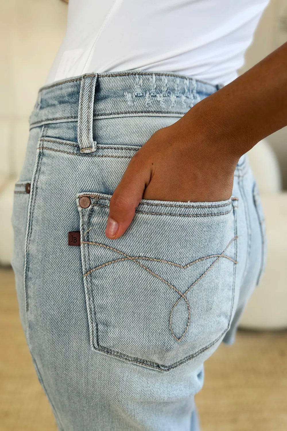 Full Size High Waist Distressed Straight Jeans