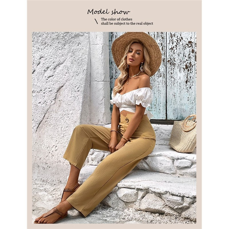 High-Waisted Straight Leg Solid Color Skinny Pants