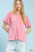 Seersucker Puff Sleeve Blouse