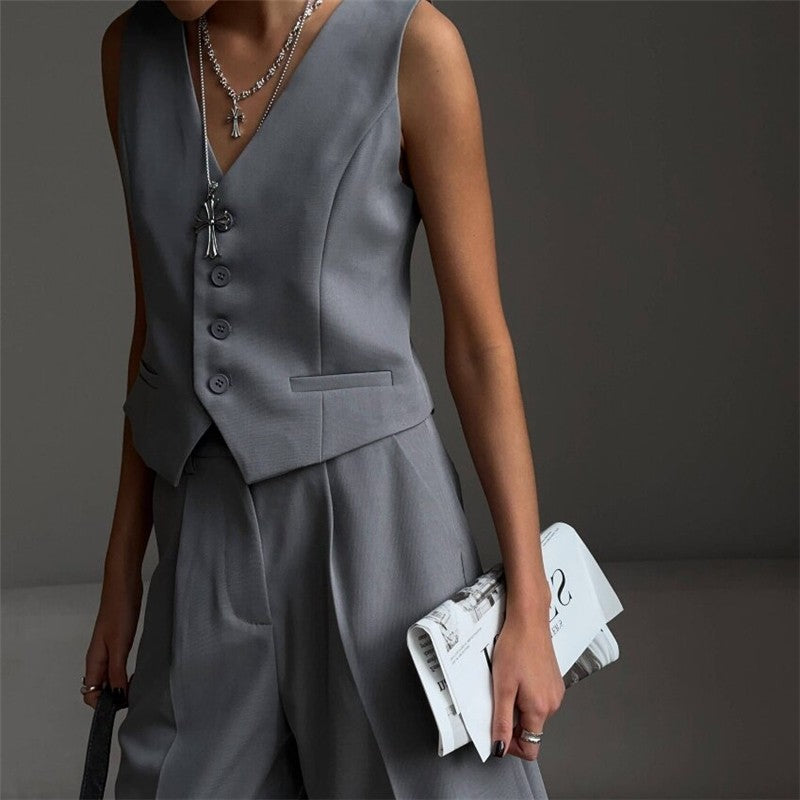 Straight-Cut Suit Vest and Shorts Set