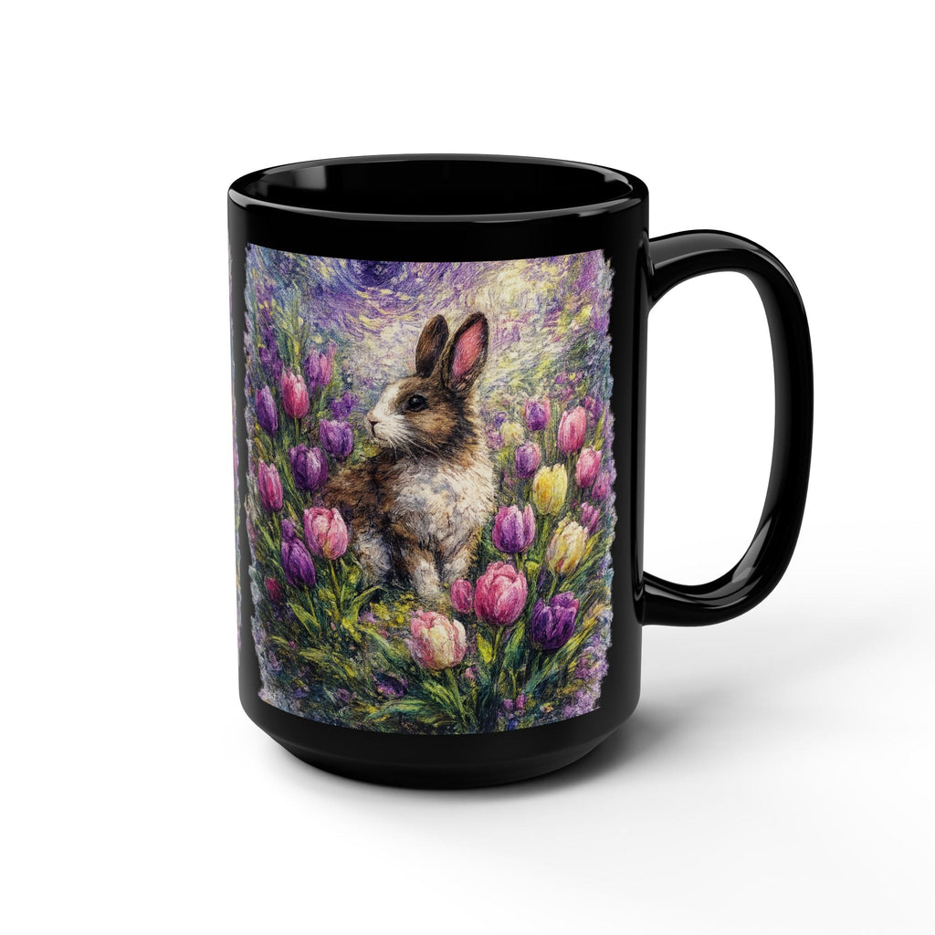 Floral Bunny Illustration Mug | Black Ceramic 15oz