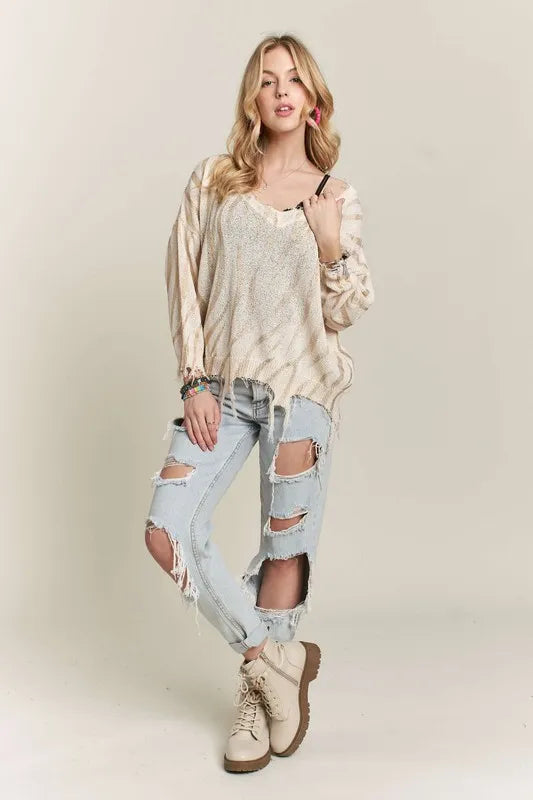 Frayed Zebra Knit Top