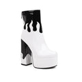 Women's Patent Leather Colorblock Ankle Boots | Chunky Heel Zipper Boots