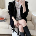 Solid Color Long Sleeve Hooded Pockets Zipper Cardigan Sweater