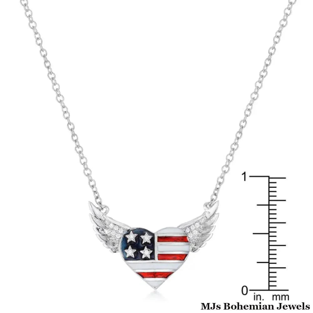 .14 Ct Patriotic Winged Heart Necklace with CZ Accents