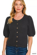 Puff Sleeve Wool Sweater Cardigan