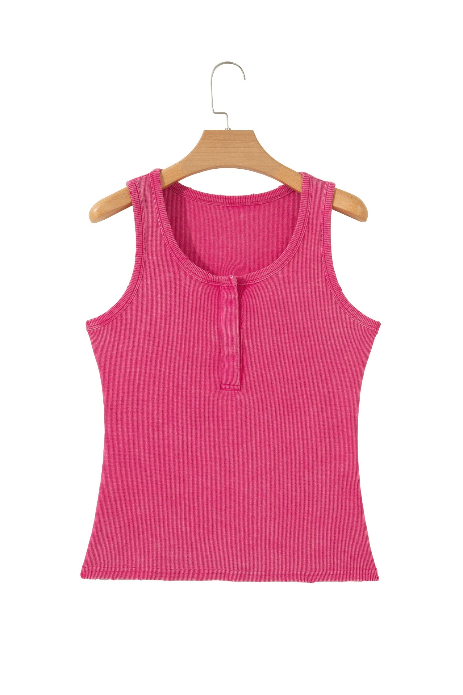 Bright Pink Vintage Distressed Ribbed Mineral Wash Tank Top