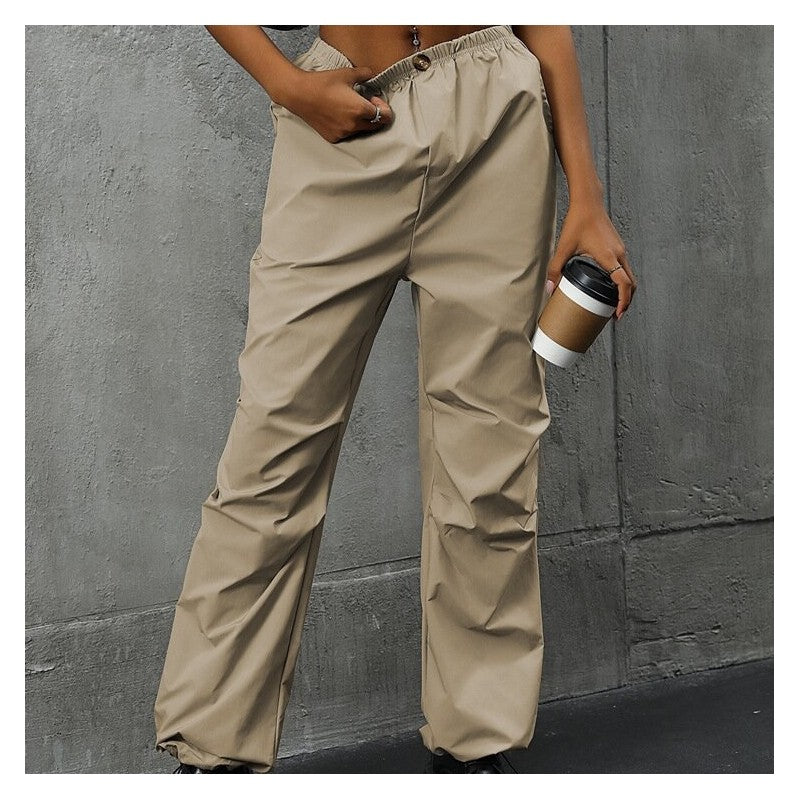 Solid Color High-Waisted Straight Leg Casual Pants
