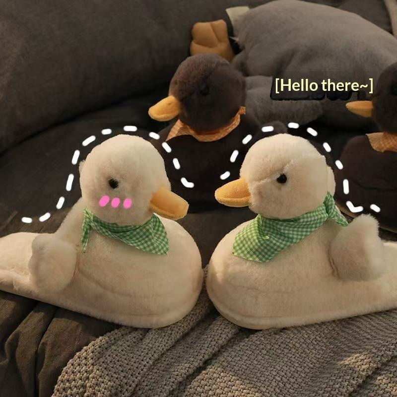 Women's Cute Duck Cartoon Slippers - Cozy Furry Non-Slip Indoor House Shoes