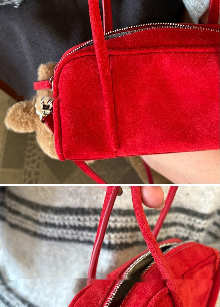 Suede & Sheepskin Mini Square Bag | Soft Structured Handbag