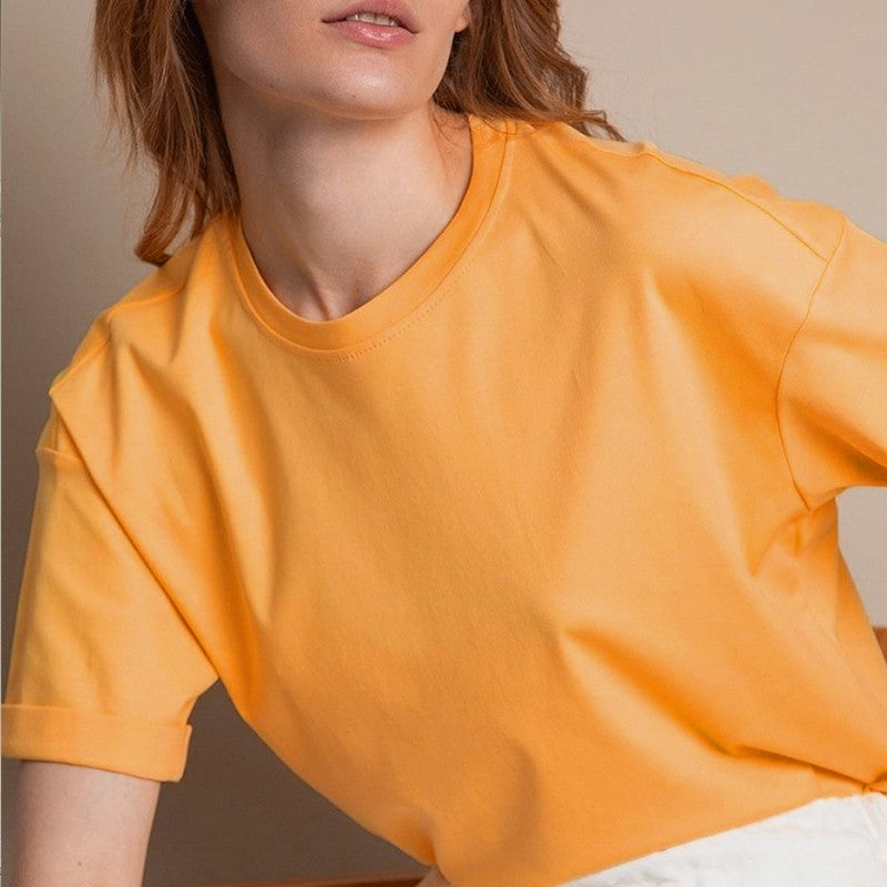 Casual Loose Crewneck Short Sleeve T-Shirts in Solid Colors