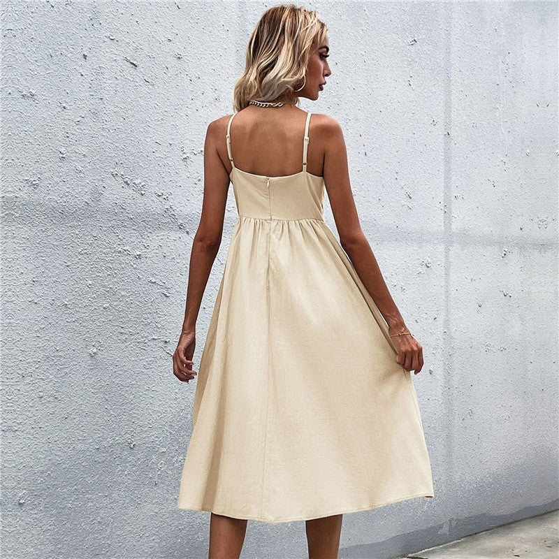 Solid Color Spaghetti Straps Square Neck Sleeveless A-Line Maxi Dress