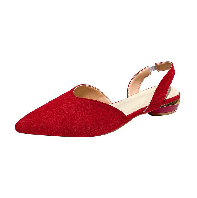 Women's Pointed-Toe Low-Heel Suede Sandals | Open-Back Slip-On | Black Red Beige