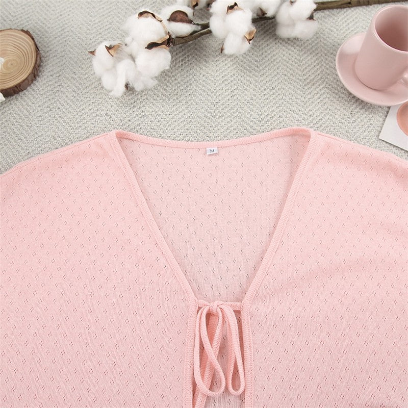 Solid Color Knit Jacquard Long Sleeve Long Pants Lounge Set