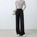 Elastic Waist Straight Leg Mopping Pants - Solid Color