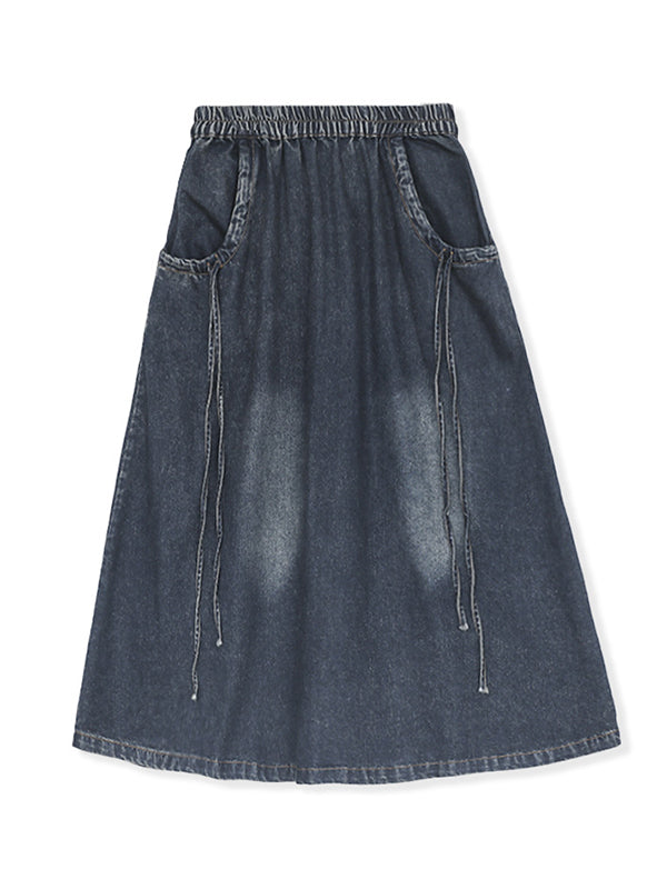 A-Line Loose Elasticity Pockets Tied Skirts Bottoms