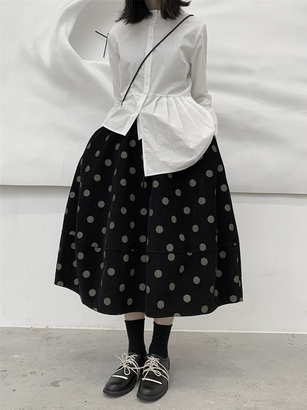 High Waisted Loose Elastics Polka-Dot Printed Split-Joint Skirts