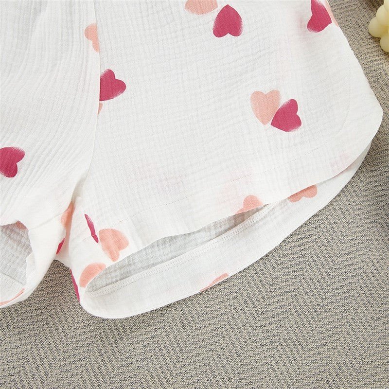Heart Print Long Sleeve Shorts Pajama Set