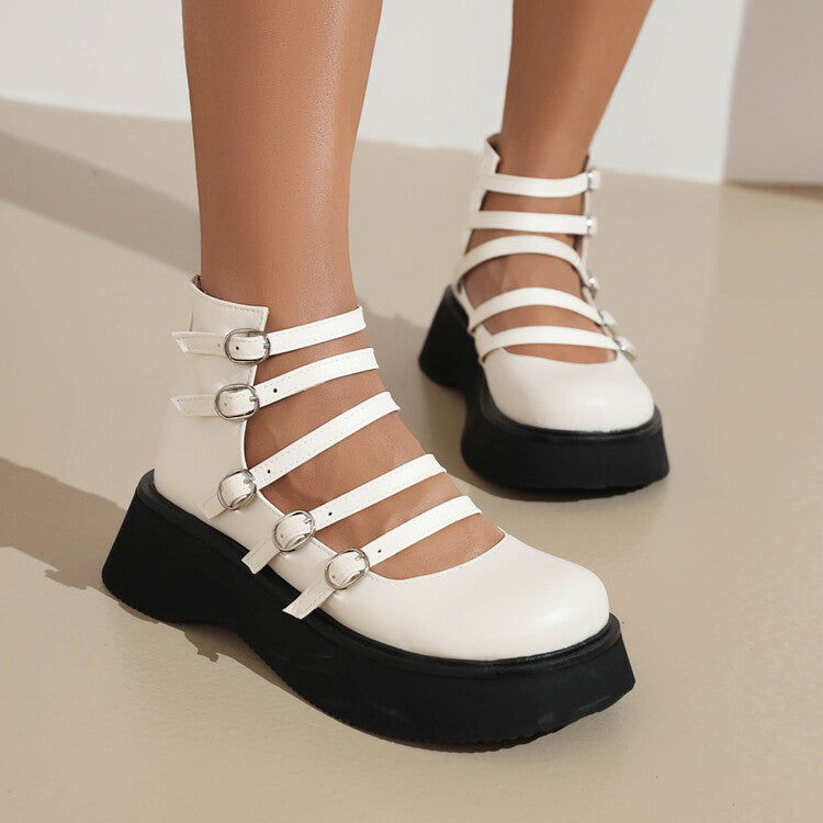 Women's Punk Style High-Top Boots with Belt Buckle & Thick Sole - Waterproof Platform Ankle Boots
