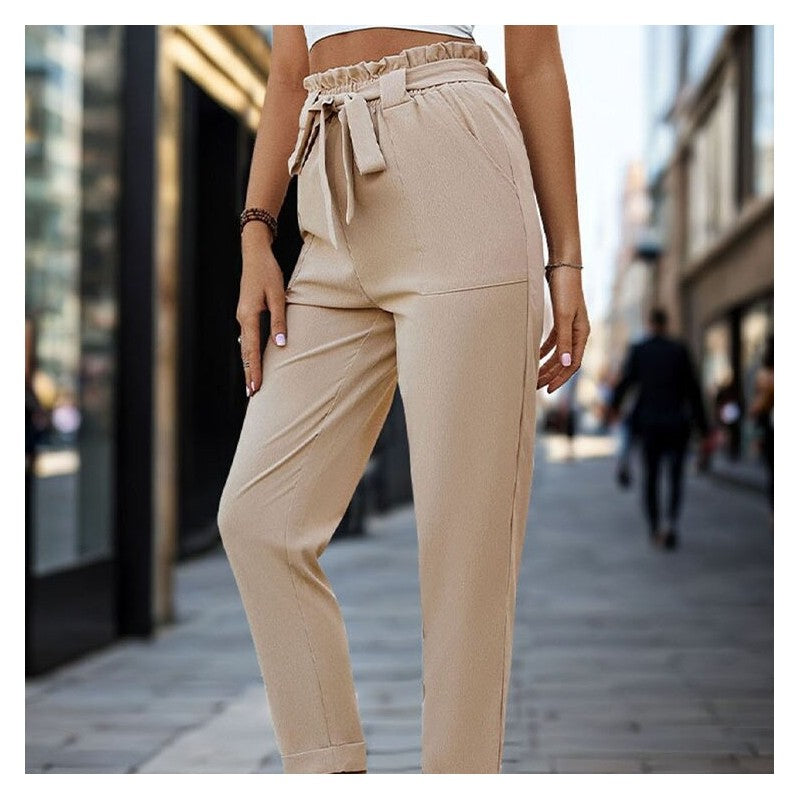 Elastic Waist Solid Color Long Pants