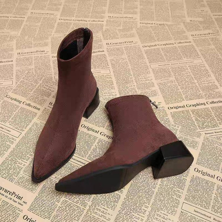 Women's Pointed-Toe Chunky Heel Boots | Back Zipper | Leopard Print, Black, Yellow, Brown