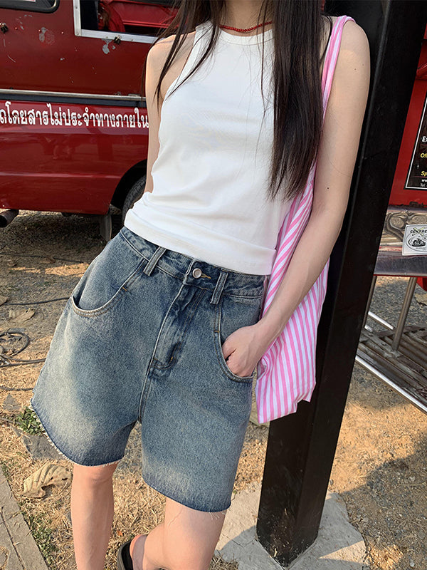High Waisted Loose Split-Joint Denim Shorts Shorts Bottoms