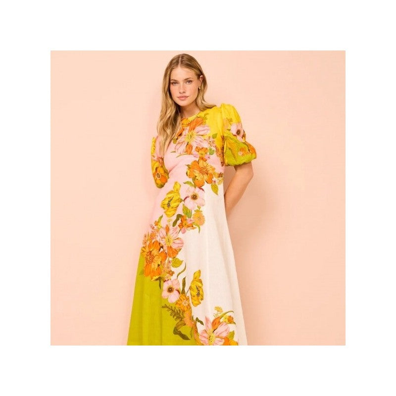 Stylish Printed Bubble Sleeve Bodycon Dress