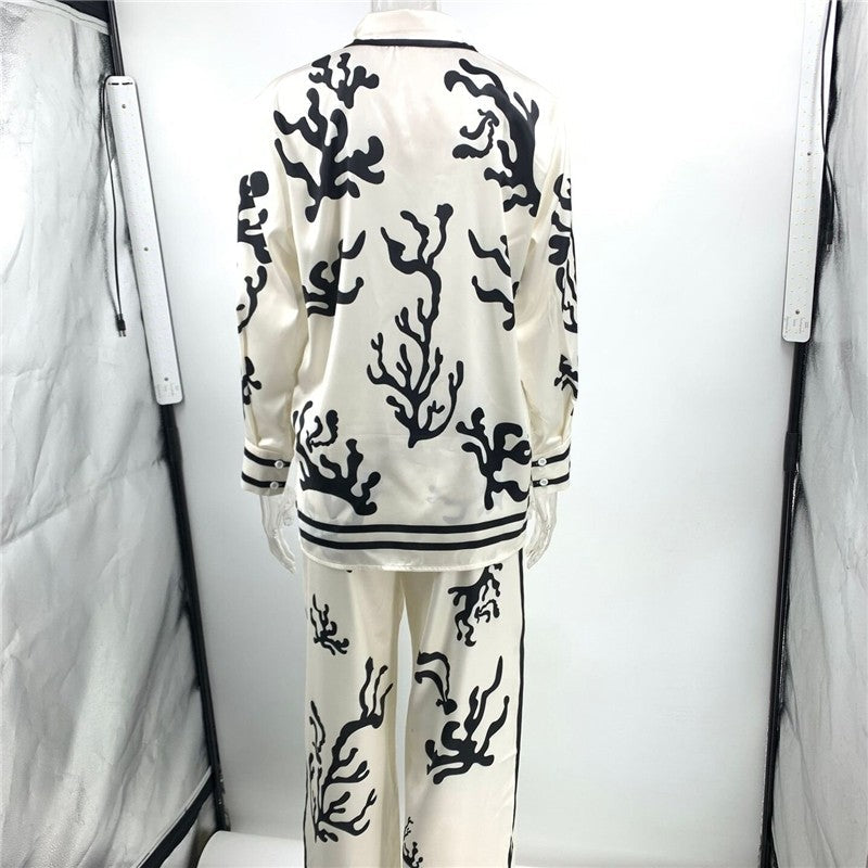 Chic Satin Color Block Printed Suit