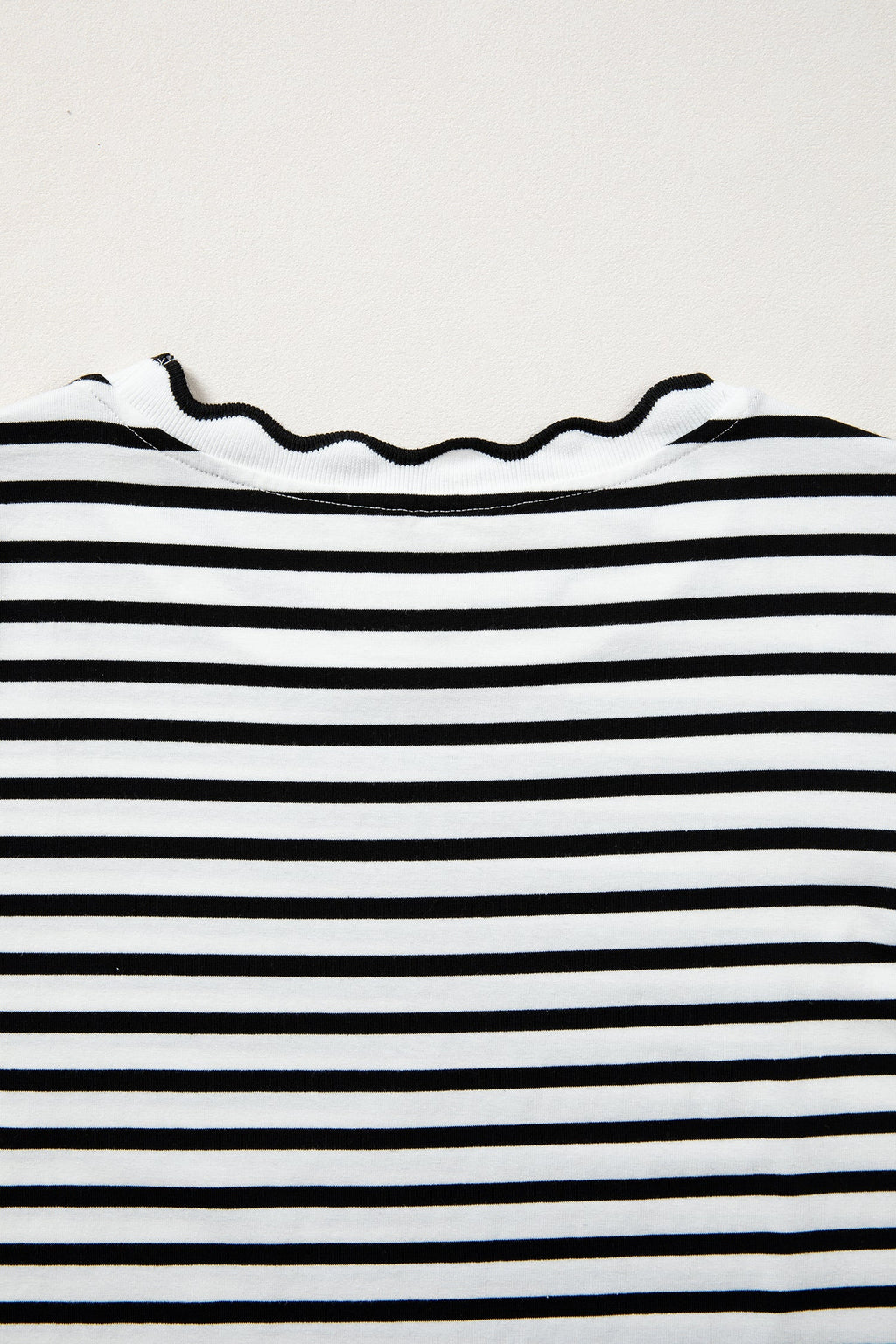 Black Stripe Scalloped Trim Round Neck T Shirt