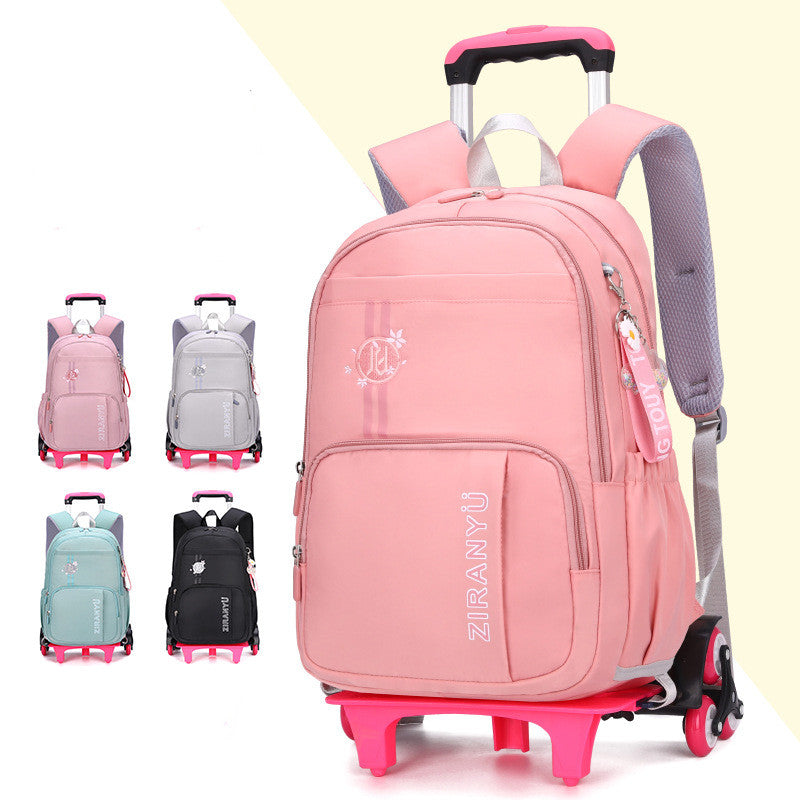Kids Rolling School Backpack with Wheels - Removable Trolley Luggage Bag for Students