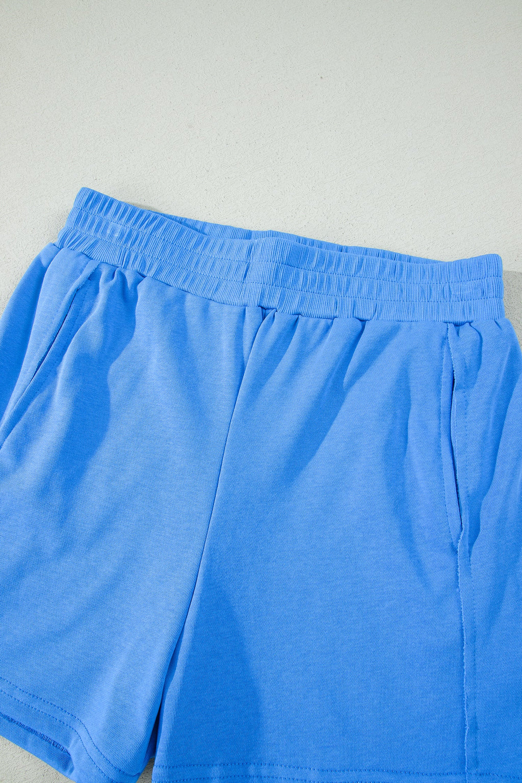 Sky Blue Slim Tank Top Elastic High Waist Shorts 2pcs Outfit