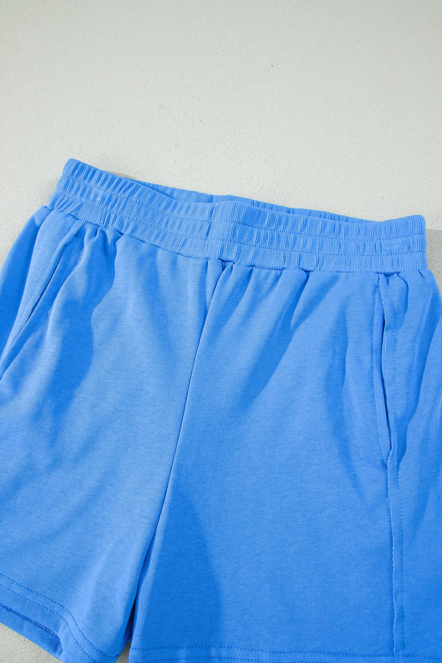 Sky Blue Slim Tank Top Elastic High Waist Shorts 2pcs Outfit