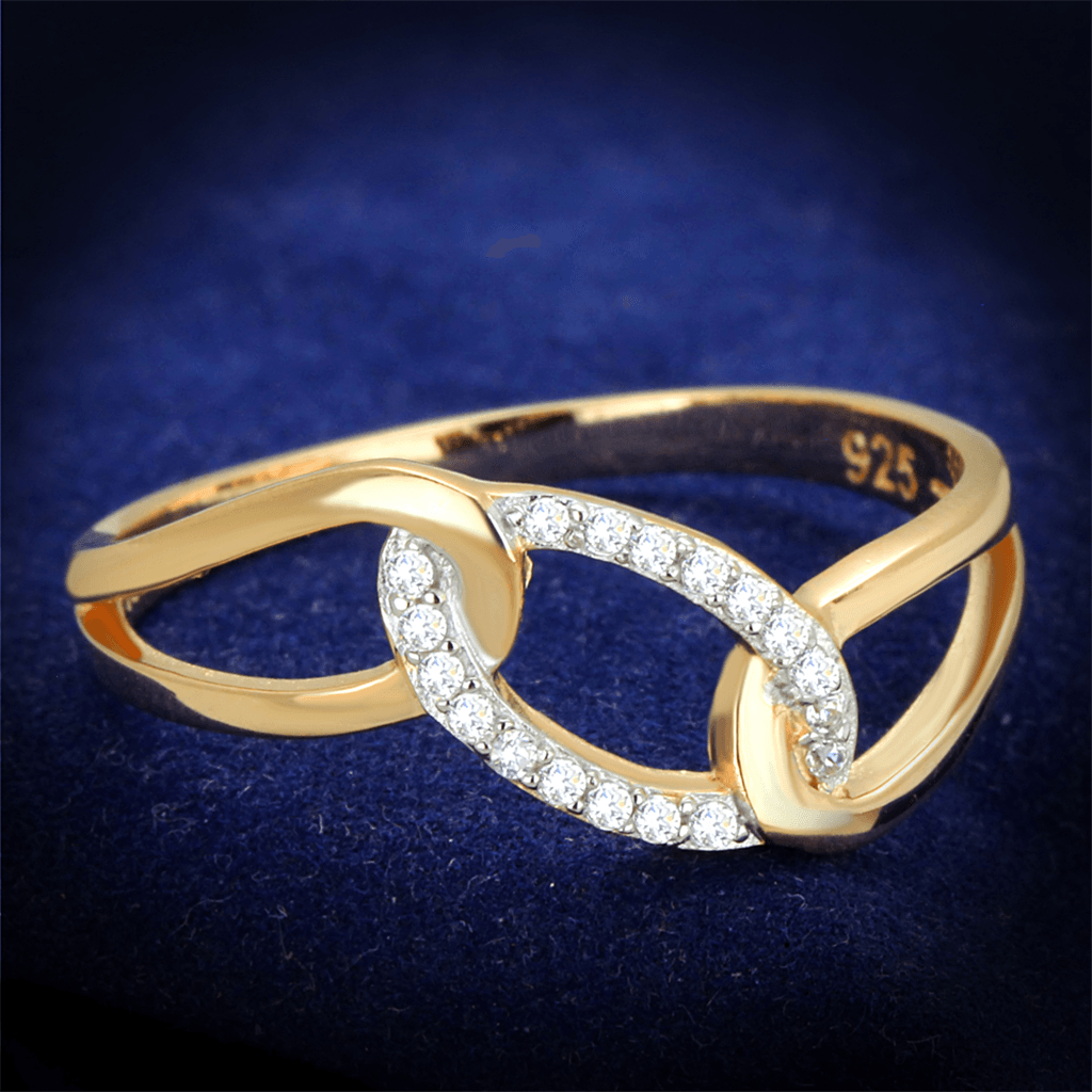 Rose Gold + Rhodium 925 Sterling Silver Ring with AAA Grade CZ in Clear
