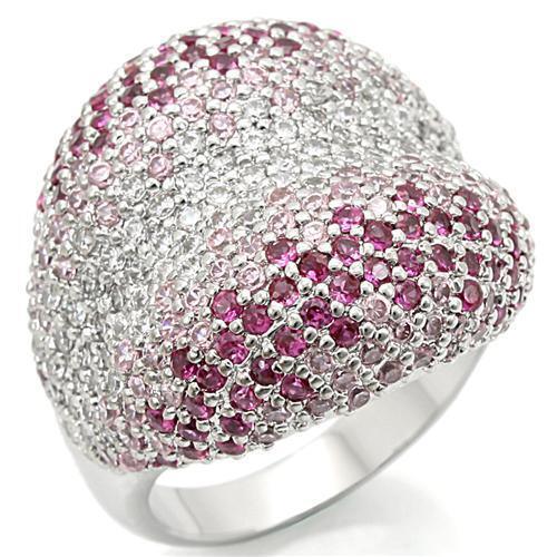 Rhodium Brass Ring with AAA Grade CZ in Multi Color Size 5