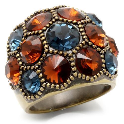 Antique Copper Brass Ring with Top Grade Crystal in Multi Color Size 10