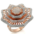 Rose Gold + Rhodium Brass Ring with Top Grade Crystal  in Clear Size 7