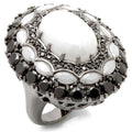 0W213 - Ruthenium Brass Ring with Milky CZ in White Size 5