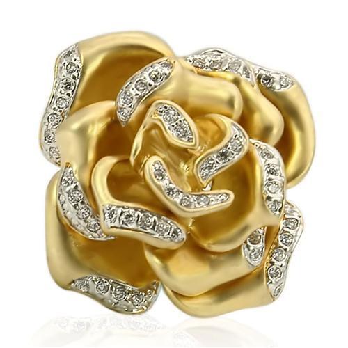 Matte Gold & Rhodium Brass Ring with AAA Grade CZ in Clear Size 6