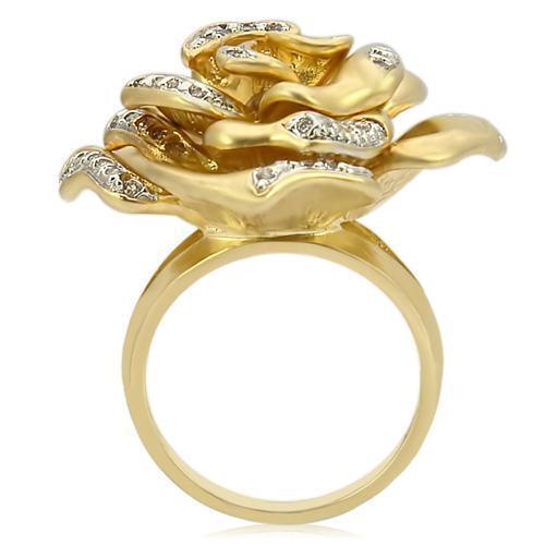 Matte Gold & Rhodium Brass Ring with AAA Grade CZ in Clear Size 6