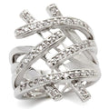 0W061 - Rhodium Brass Ring with AAA Grade CZ  in Clear Size 5